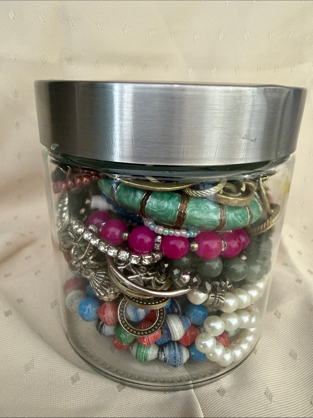 Mystery jar of costume jewelry